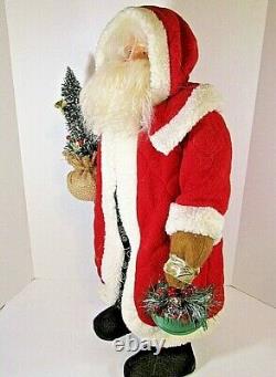 VTG RARE Santa Claus Figure Doll porcelain Face Fur robe 25 tall Handcrafted