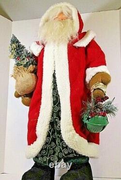 VTG RARE Santa Claus Figure Doll porcelain Face Fur robe 25 tall Handcrafted