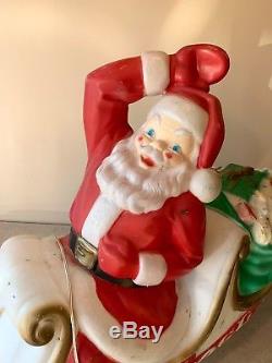 VTG SANTA Claus in Sleigh Light Up Christmas Blow Mold 1970 EMPIRE Used