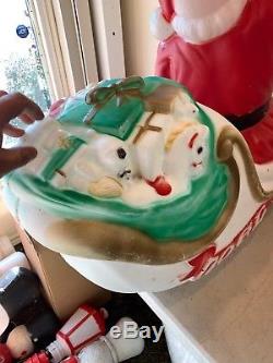 VTG SANTA Claus in Sleigh Light Up Christmas Blow Mold 1970 EMPIRE Used