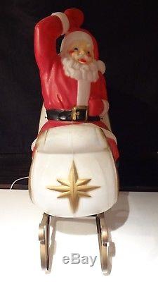 VTG SANTA Claus in Sleigh + REINDEER Light Up Christmas Blow Mold 1970 EMPIRE