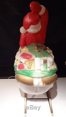 VTG SANTA Claus in Sleigh + REINDEER Light Up Christmas Blow Mold 1970 EMPIRE