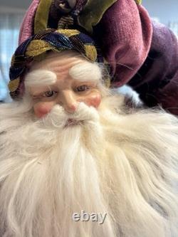 VTG Santa Claus Figurine holding two small elf figures Whimsical Rare