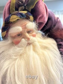 VTG Santa Claus Figurine holding two small elf figures Whimsical Rare