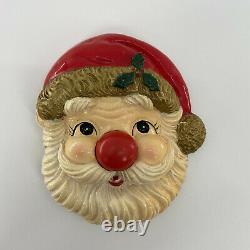 VTG Santa Claus Head Face Push Red Nose Musical Wall Hanging WORKS (See Video)