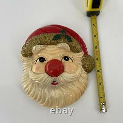 VTG Santa Claus Head Face Push Red Nose Musical Wall Hanging WORKS (See Video)