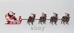 VTG Santa in Sleigh 8 Reindeer Lead Figure Set Christmas Village Train Display