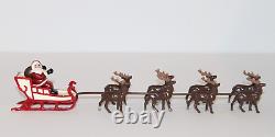 VTG Santa in Sleigh 8 Reindeer Lead Figure Set Christmas Village Train Display