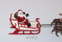 VTG Santa in Sleigh 8 Reindeer Lead Figure Set Christmas Village Train Display