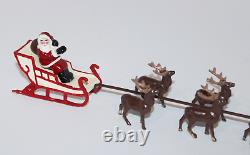 VTG Santa in Sleigh 8 Reindeer Lead Figure Set Christmas Village Train Display