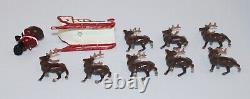 VTG Santa in Sleigh 8 Reindeer Lead Figure Set Christmas Village Train Display