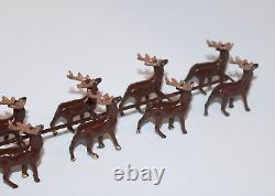VTG Santa in Sleigh 8 Reindeer Lead Figure Set Christmas Village Train Display
