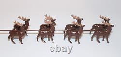 VTG Santa in Sleigh 8 Reindeer Lead Figure Set Christmas Village Train Display