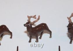 VTG Santa in Sleigh 8 Reindeer Lead Figure Set Christmas Village Train Display