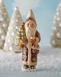 Vaillancourt Folk Art Brocaded Coat Santa with Ornaments Chalkware Figurine USA