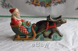 Vaillancourt Folk Art Chalkware Santa Claus In Sleigh With Reindeer #573 1997