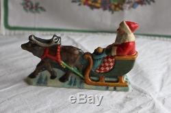Vaillancourt Folk Art Chalkware Santa Claus In Sleigh With Reindeer #573 1997