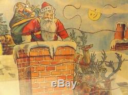 Very Rare Early Victorian Santa Claus and Reindeer on Roof Puzzle Awesome Image