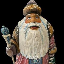 Vintage 11 Santa Claus Christmas Russian Troika Hand Carved Wooden Figure XMAS