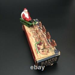 Vintage 1940s Hand Painted Metal Santa Claus on Sled Japan in Box