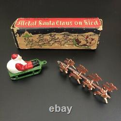 Vintage 1940s Hand Painted Metal Santa Claus on Sled Japan in Box