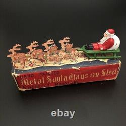 Vintage 1940s Hand Painted Metal Santa Claus on Sled Japan in Box