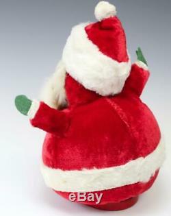 Vintage 1940s Musical Rotating Plush Santa Claus Rubber Face Jingle Bells Fur