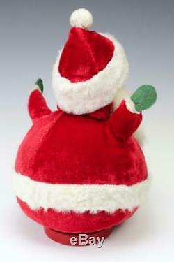 Vintage 1940s Musical Rotating Plush Santa Claus Rubber Face Jingle Bells Fur