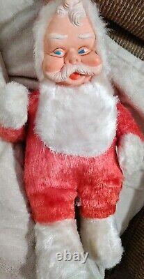 Vintage 1940s Rubber Face Santa Claus Plush Stuffed Christmas Toy PA Ration Tag