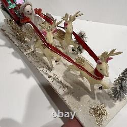 Vintage 1940s Santa in Sleigh with Tree Xmas Packages Blow Mold Rain deer Japan