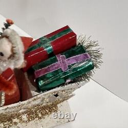 Vintage 1940s Santa in Sleigh with Tree Xmas Packages Blow Mold Rain deer Japan