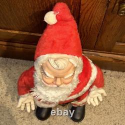 Vintage 1950's Rubber Face Santa Claus Plush Christmas Figure 24 tall with stand