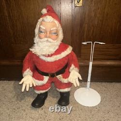 Vintage 1950's Rubber Face Santa Claus Plush Christmas Figure 24 tall with stand
