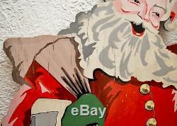 Vintage 1950s 6' Plywood Santa Claus with Lantern Original & Overall Excellent
