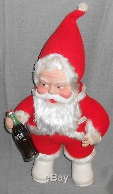 Vintage 1950s-60s THE RUSHTON CO Plush Santa Claus withRubber Face COKE BOTTLE