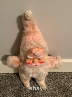 Vintage 1950s Plush Santa Claus With Rubber Face Rare Pink