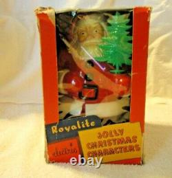 Vintage 1950s Royalite Light Up Santa Claus With Christmas Tree Figure with Box