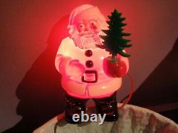 Vintage 1950s Royalite Light Up Santa Claus With Christmas Tree Figure with Box
