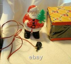 Vintage 1950s Royalite Light Up Santa Claus With Christmas Tree Figure with Box