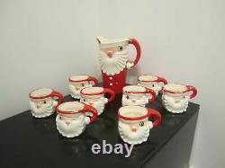 Vintage 1959 Holt Howard Winking Santa Claus Pitcher With6 Face Mugs green eyes