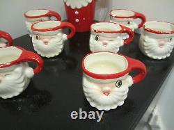 Vintage 1959 Holt Howard Winking Santa Claus Pitcher With6 Face Mugs green eyes