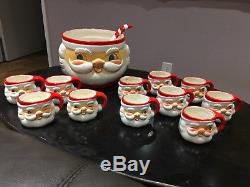 Vintage 1960's Holt Howard MCM 11 Winking Santa Claus Cups & Punch Bowl withLadle