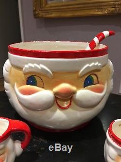 Vintage 1960's Holt Howard MCM 11 Winking Santa Claus Cups & Punch Bowl withLadle