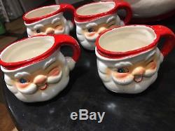 Vintage 1960's Holt Howard MCM 11 Winking Santa Claus Cups & Punch Bowl withLadle