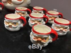 Vintage 1960's Holt Howard MCM 11 Winking Santa Claus Cups & Punch Bowl withLadle