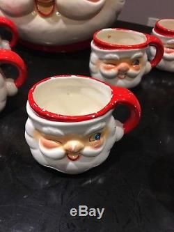 Vintage 1960's Holt Howard MCM 11 Winking Santa Claus Cups & Punch Bowl withLadle