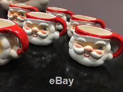 Vintage 1960's Holt Howard MCM 11 Winking Santa Claus Cups & Punch Bowl withLadle