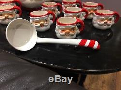 Vintage 1960's Holt Howard MCM 11 Winking Santa Claus Cups & Punch Bowl withLadle