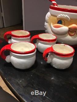 Vintage 1960's Holt Howard MCM 11 Winking Santa Claus Cups & Punch Bowl withLadle
