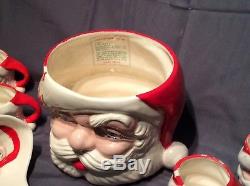 Vintage 1960's Holt Howard MCM 8 Winking Santa Claus Cups & Punch Bowl + Ladle